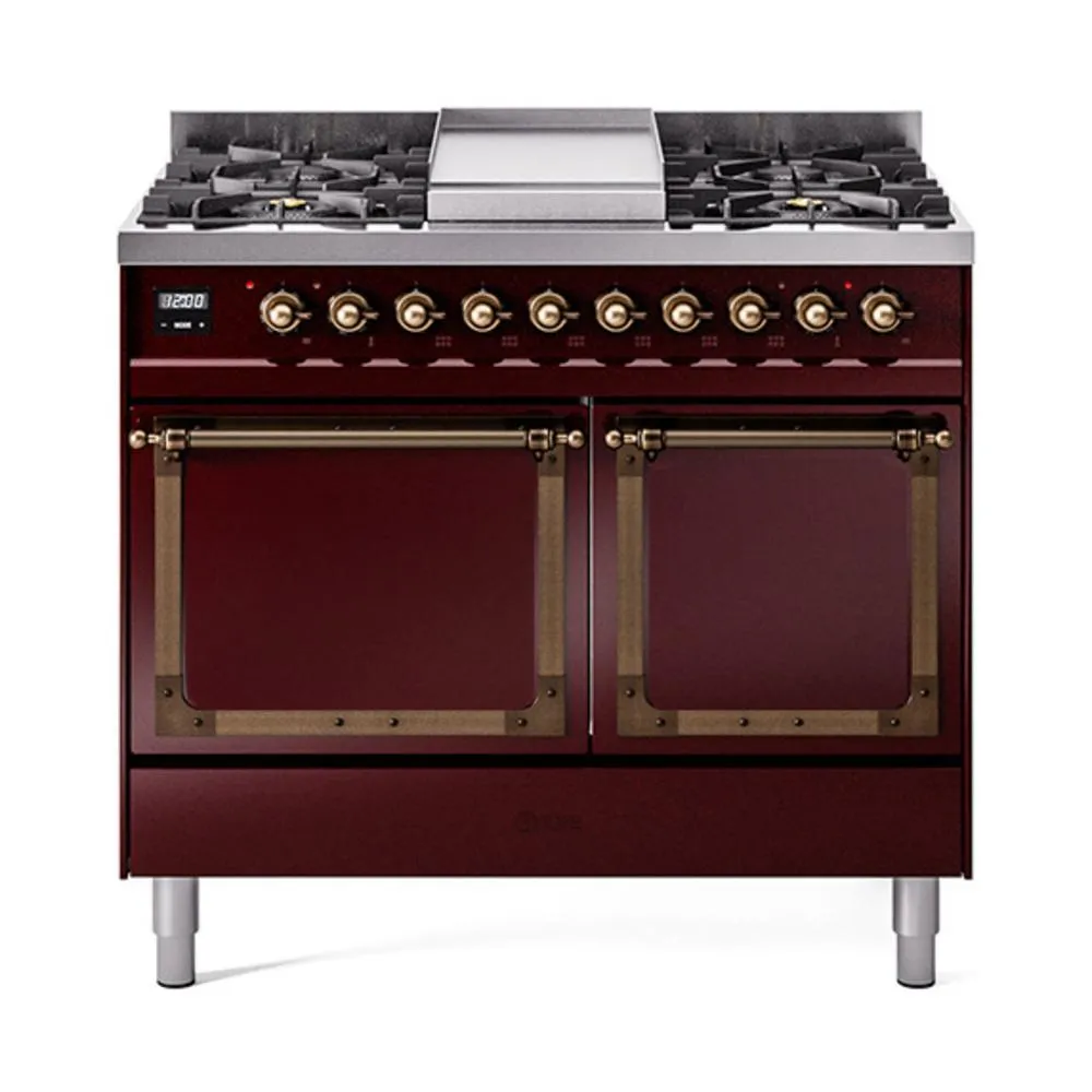Ilve UND40FQNMPBUB Ilve Und40Fqnmpbub Nostalgie Ii Noblesse 40" Dual Fuel Range (Natural Gas, Solid Door, Burgundy, Burnished)