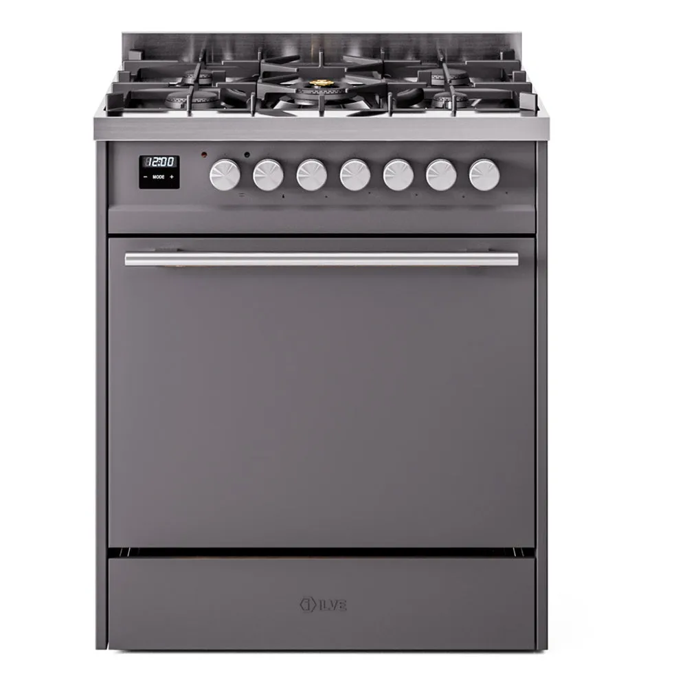 Ilve UP30QMPMG Professional Plus Ii 30 Inch Dual Fuel Natural Gas Freestanding Range In Matte Graphite With Trim