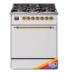 Ilve UP30QNMPRAG Nostalgie Ii 30 Inch Dual Fuel Natural Gas Freestanding Range In Ral Custom Color With Brass Trim