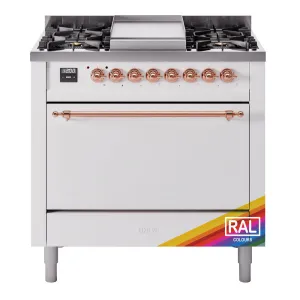 Ilve UP36FQNMPRAPLP Nostalgie Ii 36 Inch Dual Fuel Liquid Propane Freestanding Range In Ral Custom Color With Copper Trim