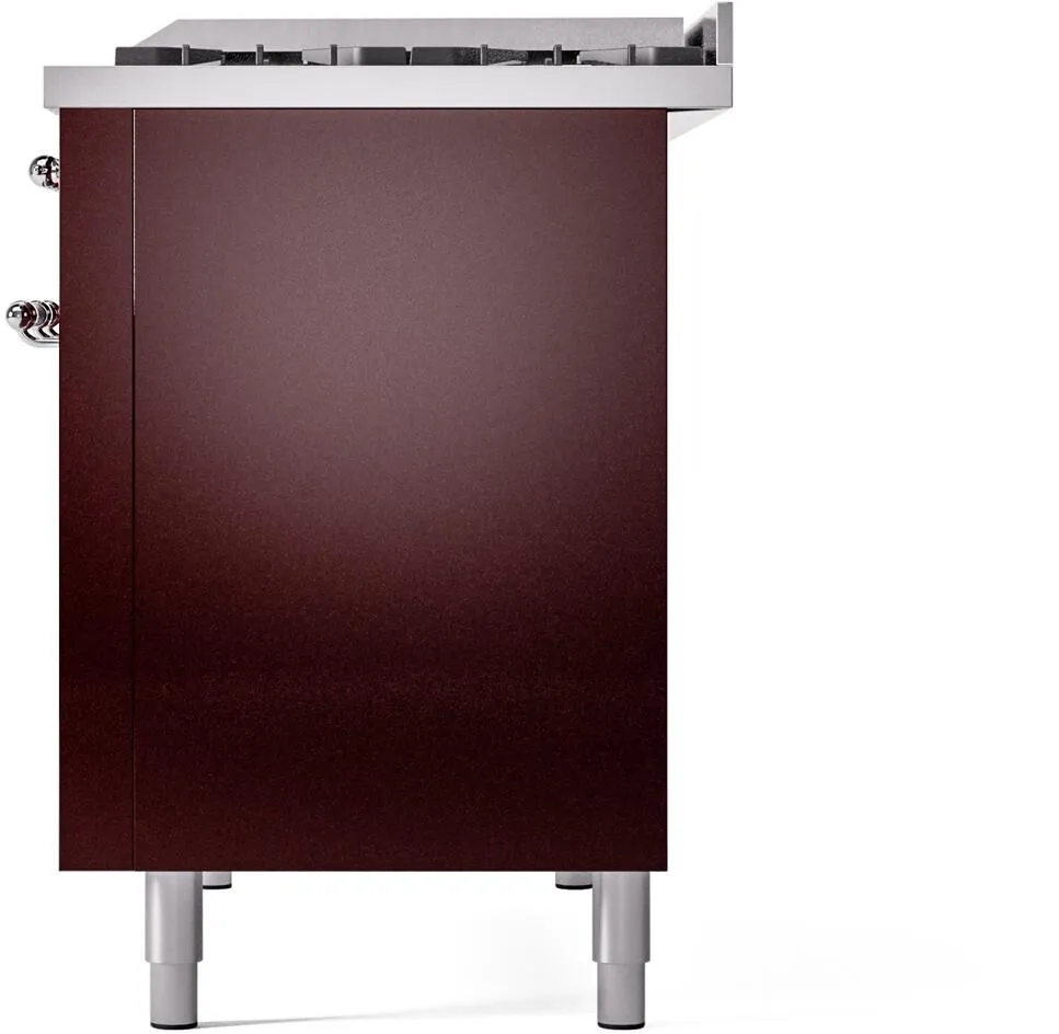 Ilve UP48FNMPBUC Nostalgie Ii 48 Inch Dual Fuel Natural Gas Freestanding Range In Burgundy With Chrome Trim