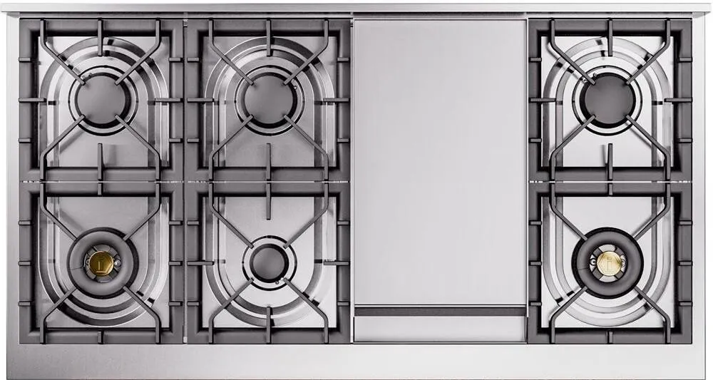 Ilve UP48FNMPBUC Nostalgie Ii 48 Inch Dual Fuel Natural Gas Freestanding Range In Burgundy With Chrome Trim
