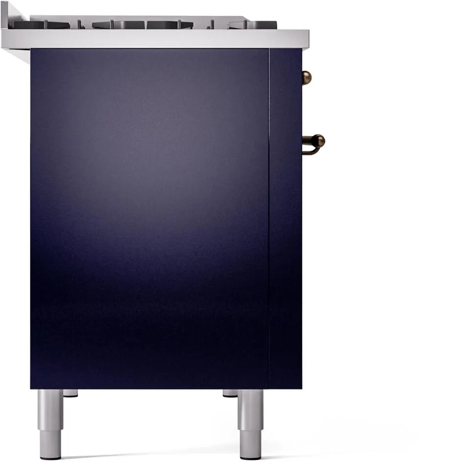 Ilve UP48FNMPMBB Nostalgie Ii 48 Inch Dual Fuel Natural Gas Freestanding Range In Blue With Bronze Trim