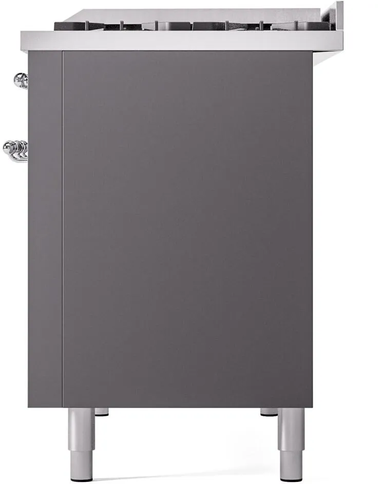 Ilve UP48FNMPMGCLP Nostalgie Ii 48 Inch Dual Fuel Liquid Propane Freestanding Range In Matte Graphite With Chrome Trim