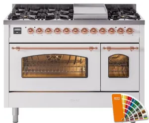 Ilve UP48FNMPRAPLP Nostalgie Ii 48 Inch Dual Fuel Liquid Propane Freestanding Range In Ral Custom Color With Copper Trim