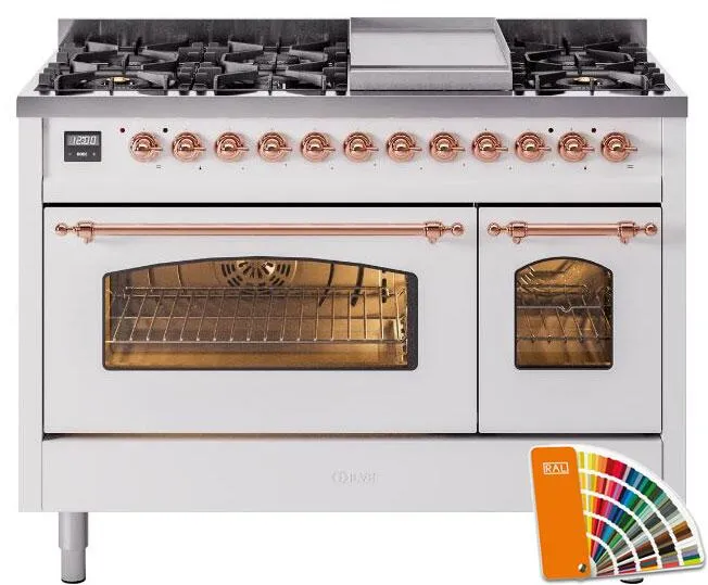 Ilve UP48FNMPRAPLP Nostalgie Ii 48 Inch Dual Fuel Liquid Propane Freestanding Range In Ral Custom Color With Copper Trim