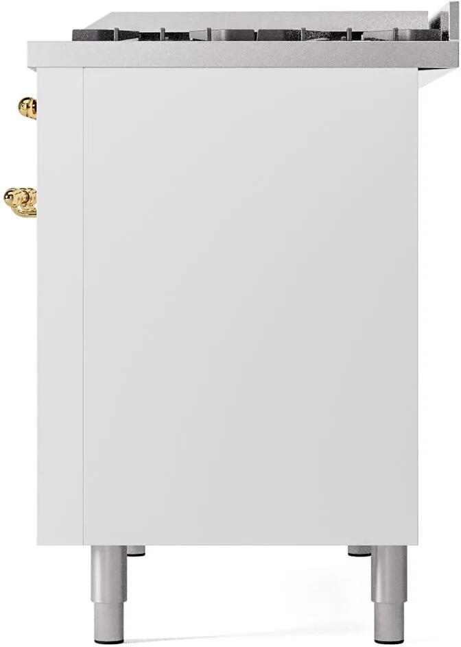 Ilve UP48FNMPWHGLP Nostalgie Ii 48 Inch Dual Fuel Liquid Propane Freestanding Range In White With Brass Trim