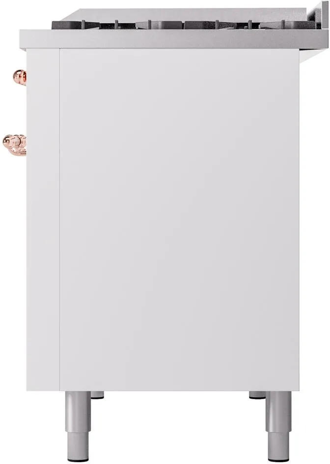 Ilve UP48FNMPWHP Nostalgie Ii 48 Inch Dual Fuel Natural Gas Freestanding Range In White With Copper Trim