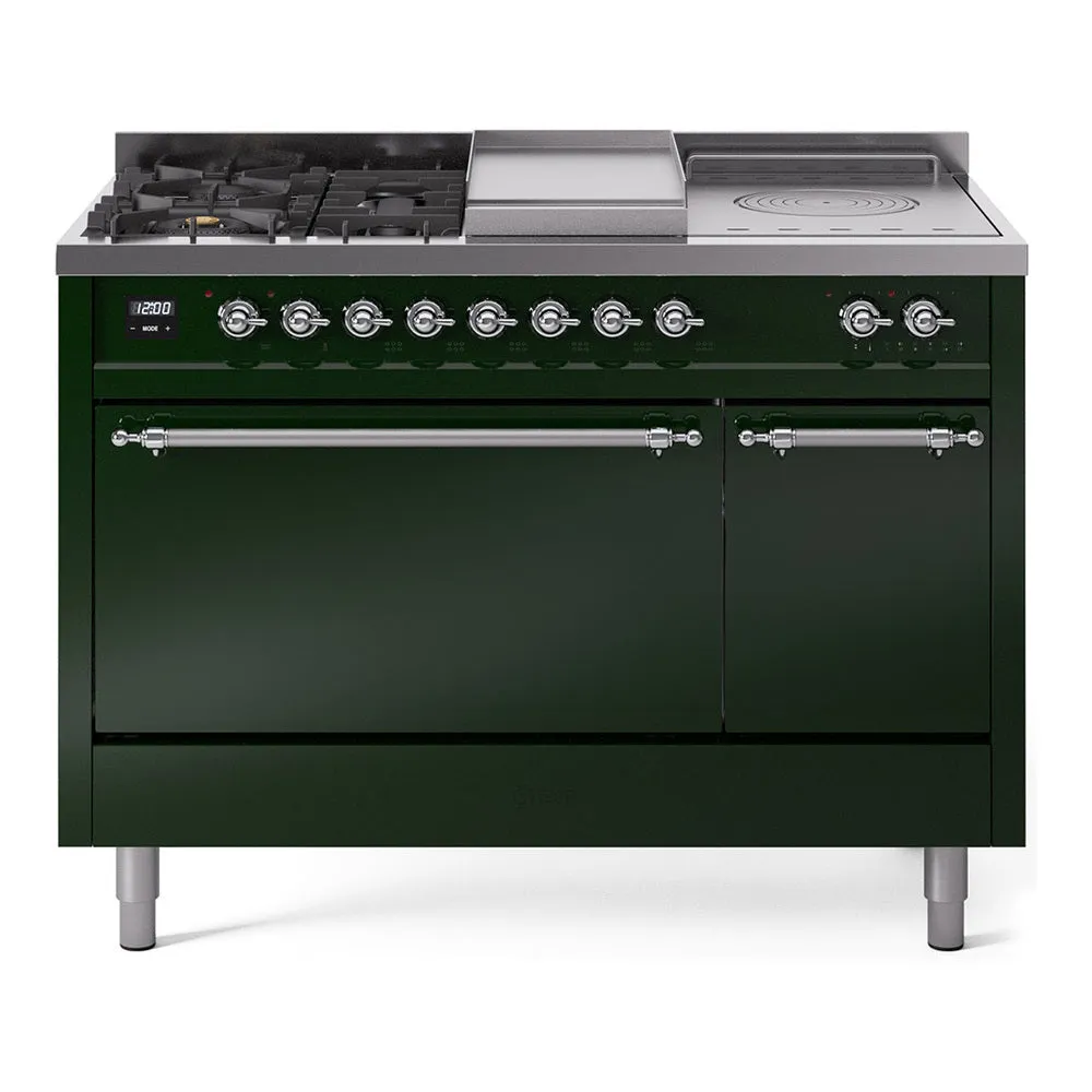 Ilve UP48FSQNMPEGC Nostalgie Ii 48 Inch Dual Fuel Natural Gas Freestanding Range In Emerald Green With Chrome Trim