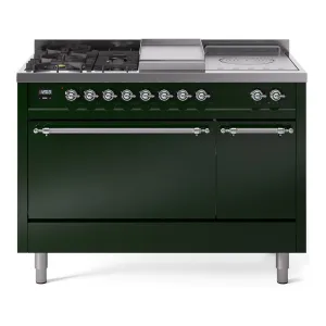 Ilve UP48FSQNMPEGC Nostalgie Ii 48 Inch Dual Fuel Natural Gas Freestanding Range In Emerald Green With Chrome Trim