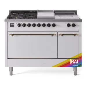 Ilve UP48FSQNMPRAB Nostalgie Ii 48 Inch Dual Fuel Natural Gas Freestanding Range In Ral Custom Color With Bronze Trim