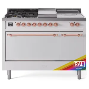 Ilve UP48FSQNMPRAP Ilve Nostalgie Ii 48 Up48Fsqnmprap Freestanding Dual Fuel Range With 5 Sealed Burners And French Top Double Oven With Solid Door In Ral Color With Copper Knobs