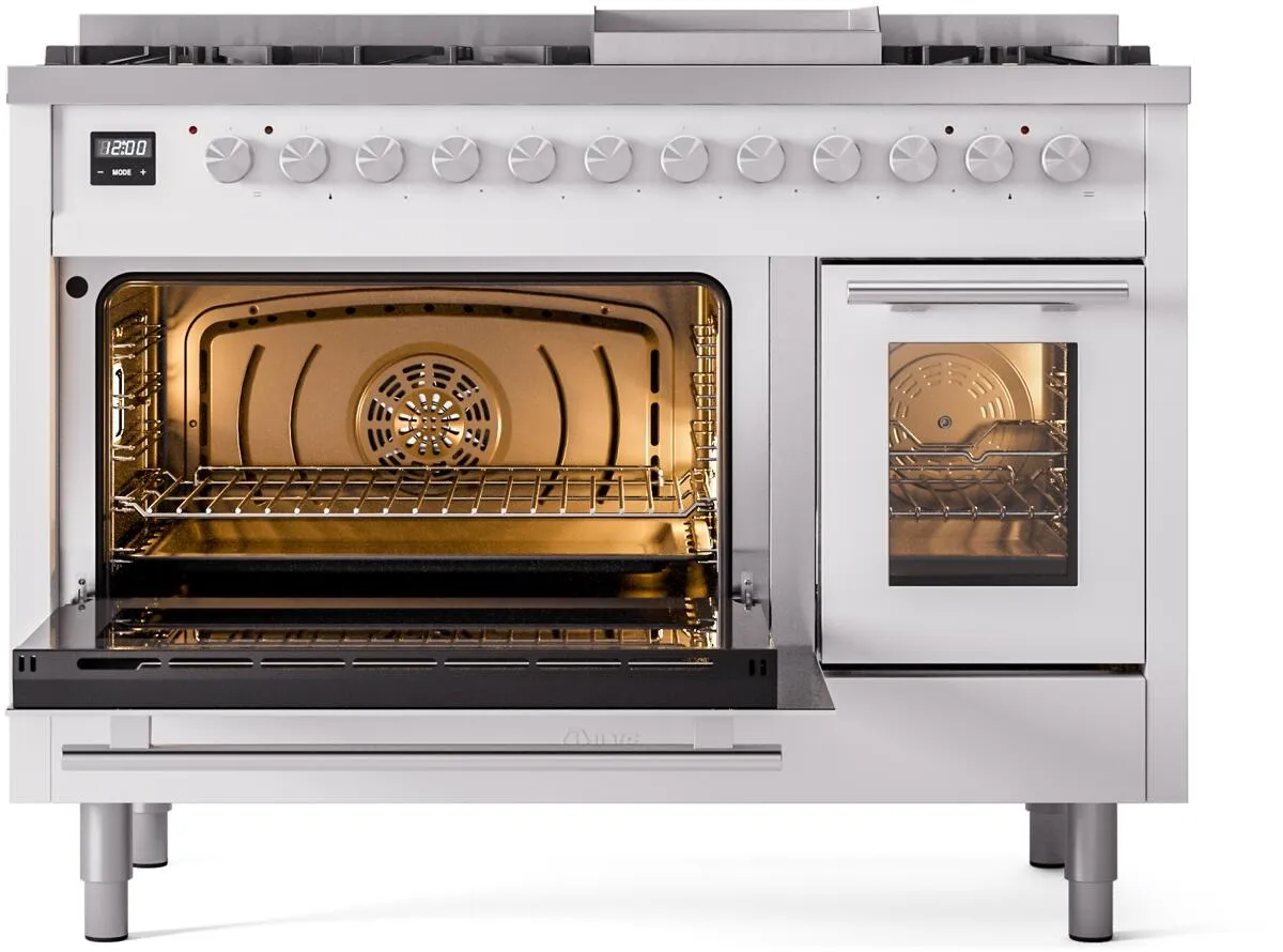 Ilve UP48FWMPWH Professional Plus Ii 48 Inch Dual Fuel Natural Gas Freestanding Range In White With Trim