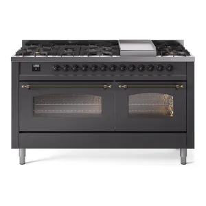Ilve UP60FNMPMGB Nostalgie Ii 60 Inch Dual Fuel Natural Gas Freestanding Range In Matte Graphite With Bronze Trim