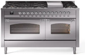 Ilve UP60FNMPSSC Nostalgie Ii 60 Inch Dual Fuel Natural Gas Freestanding Range In Stainless Steel With Chrome Trim