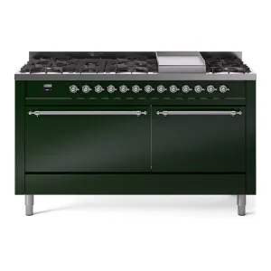 Ilve UP60FQNMPEGCLP Nostalgie Ii 60 Inch Dual Fuel Liquid Propane Freestanding Range In Emerald Green With Chrome Trim