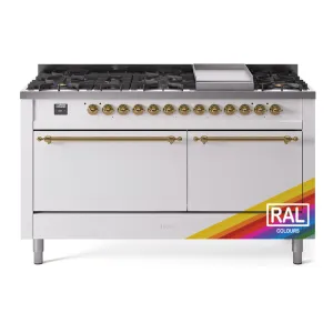 Ilve UP60FQNMPRAGLP Nostalgie Ii 60 Inch Dual Fuel Liquid Propane Freestanding Range In Ral Custom Color With Brass Trim
