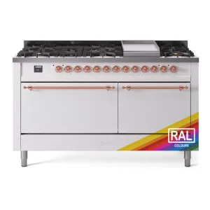 Ilve UP60FQNMPRAPLP Nostalgie Ii 60 Inch Dual Fuel Liquid Propane Freestanding Range In Ral Custom Color With Copper Trim