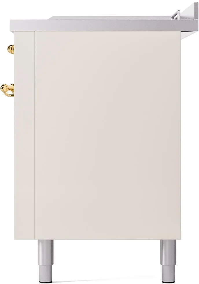 Ilve UP60FSNMPAWG Nostalgie Ii 60 Inch Dual Fuel Natural Gas Freestanding Range In Antique White With Brass Trim