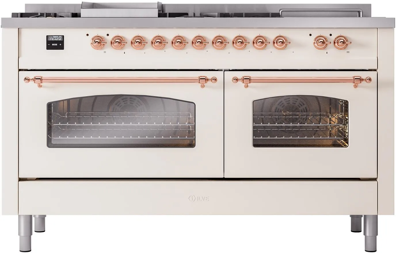 Ilve UP60FSNMPAWP Nostalgie Ii 60 Inch Dual Fuel Natural Gas Freestanding Range In Antique White With Copper Trim