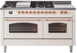 Ilve UP60FSNMPAWP Nostalgie Ii 60 Inch Dual Fuel Natural Gas Freestanding Range In Antique White With Copper Trim