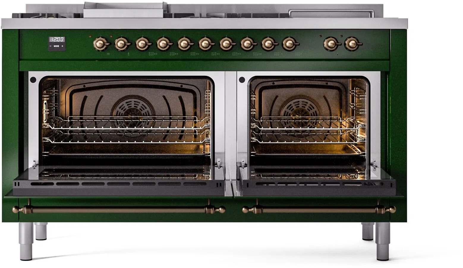 Ilve UP60FSNMPEGBLP Nostalgie Ii 60 Inch Dual Fuel Liquid Propane Freestanding Range In Emerald Green With Bronze Trim
