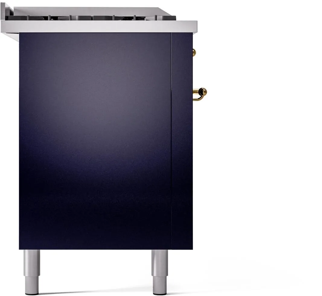 Ilve UP60FSNMPMBGLP Nostalgie Ii 60 Inch Dual Fuel Liquid Propane Freestanding Range In Blue With Brass Trim