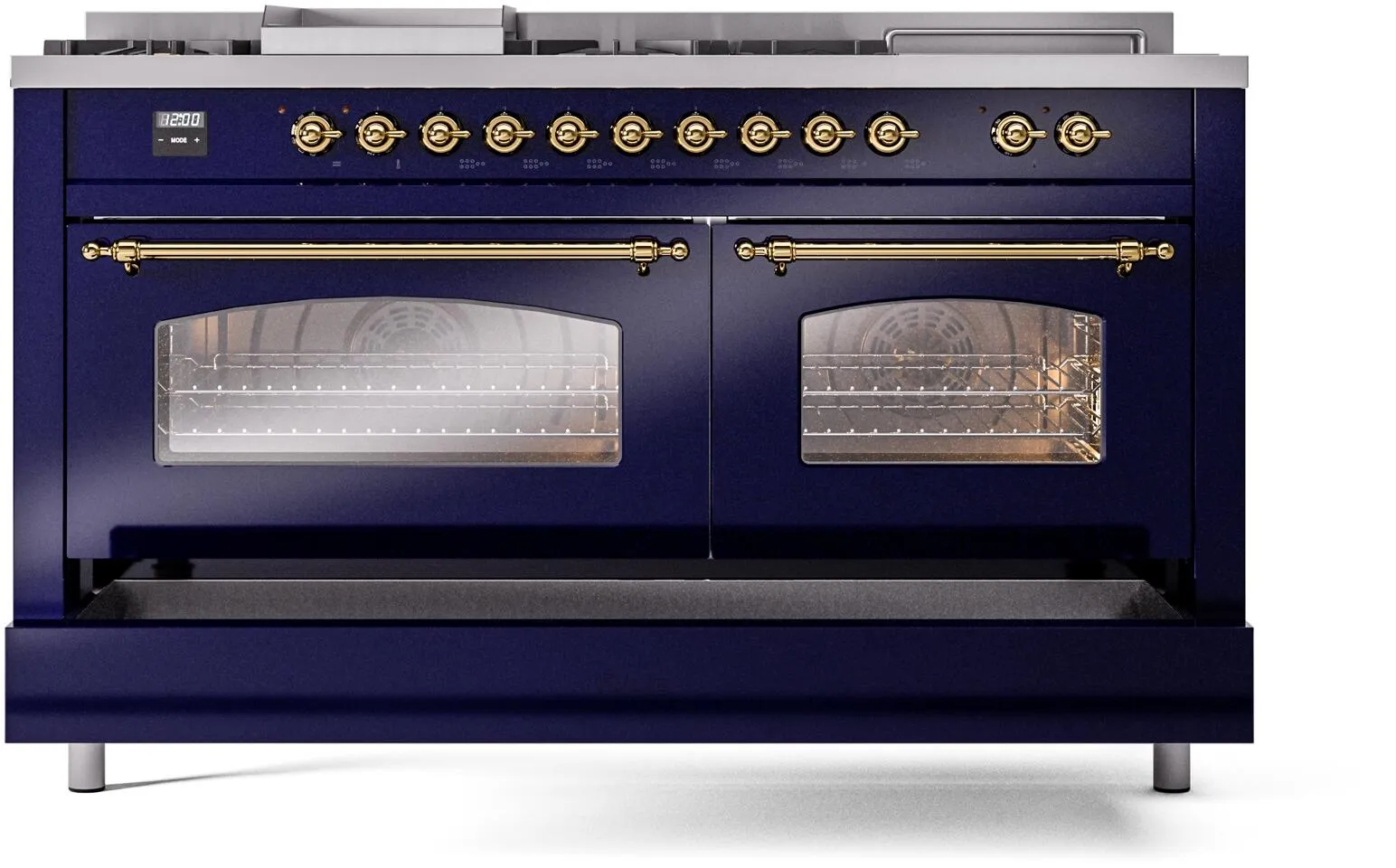 Ilve UP60FSNMPMBGLP Nostalgie Ii 60 Inch Dual Fuel Liquid Propane Freestanding Range In Blue With Brass Trim