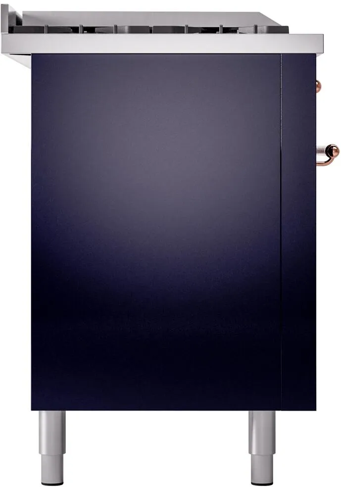 Ilve UP60FSNMPMBP Nostalgie Ii 60 Inch Dual Fuel Natural Gas Freestanding Range In Blue With Copper Trim