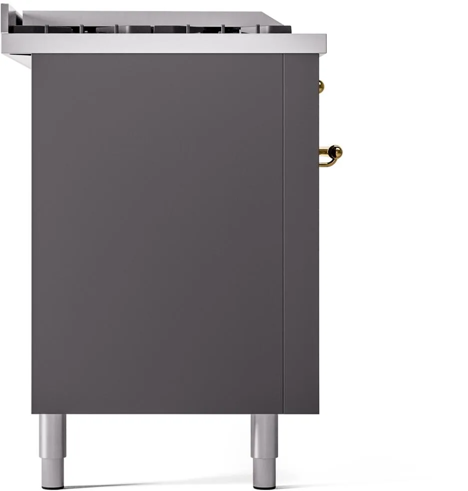 Ilve UP60FSNMPMGGLP Nostalgie Ii 60 Inch Dual Fuel Liquid Propane Freestanding Range In Matte Graphite With Brass Trim