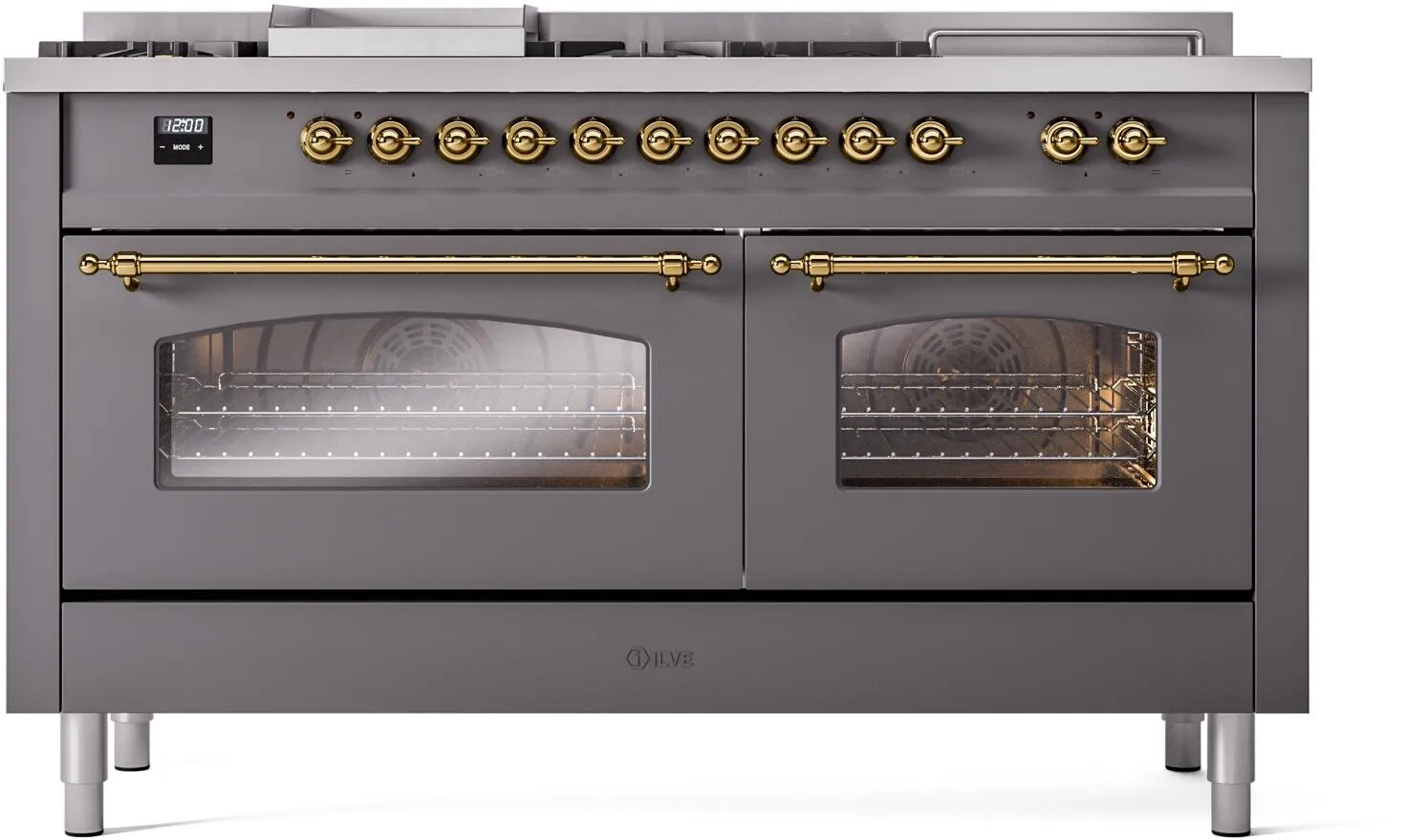 Ilve UP60FSNMPMGGLP Nostalgie Ii 60 Inch Dual Fuel Liquid Propane Freestanding Range In Matte Graphite With Brass Trim