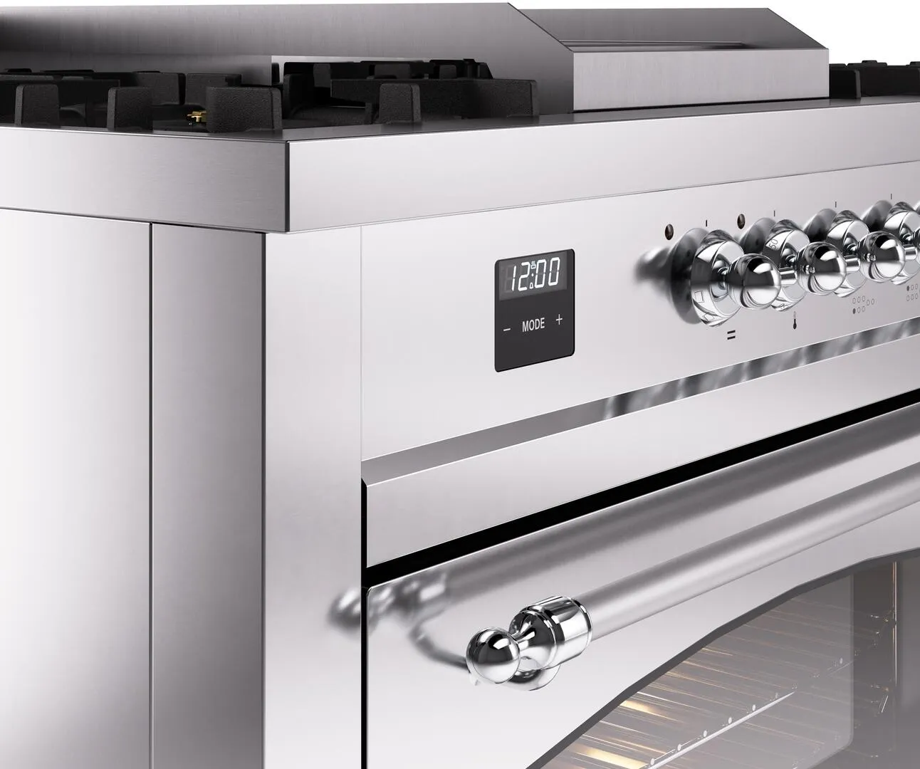 Ilve UP60FSNMPSSCLP Nostalgie Ii 60 Inch Dual Fuel Liquid Propane Freestanding Range In Stainless Steel With Chrome Trim