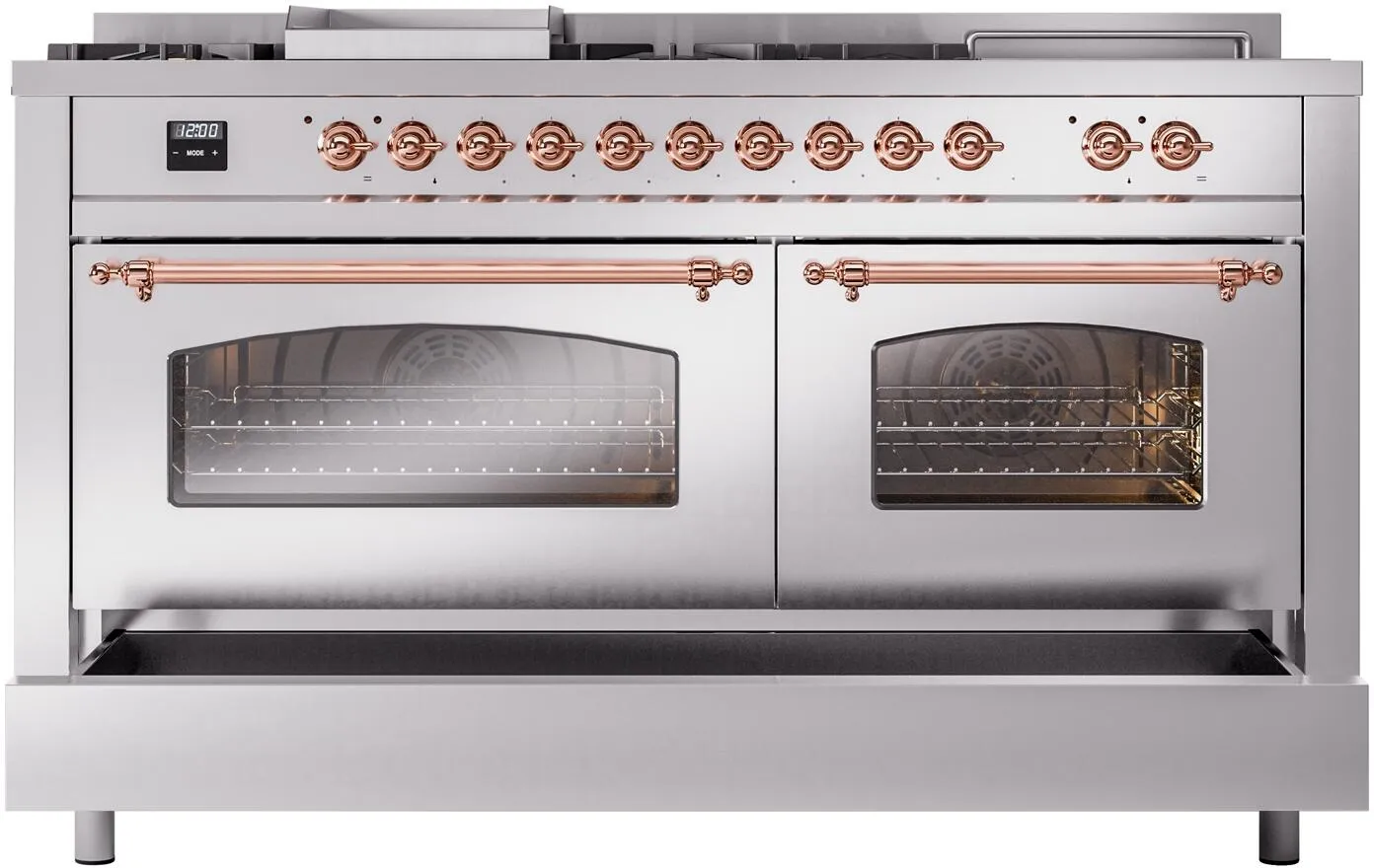 Ilve UP60FSNMPSSPLP Nostalgie Ii 60 Inch Dual Fuel Liquid Propane Freestanding Range In Stainless Steel With Copper Trim