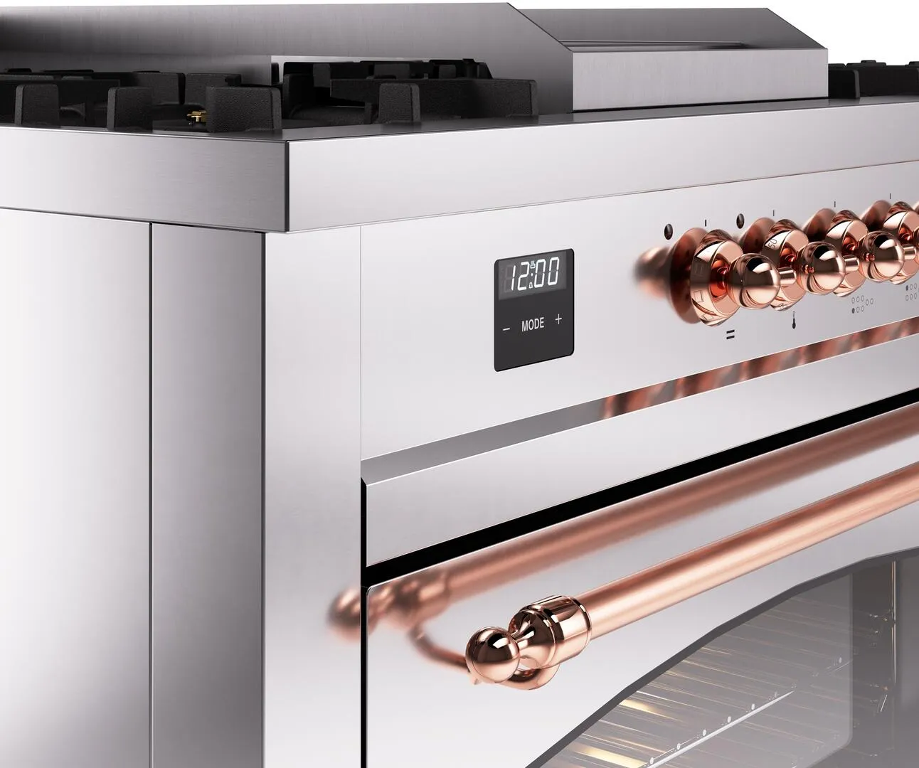 Ilve UP60FSNMPSSPLP Nostalgie Ii 60 Inch Dual Fuel Liquid Propane Freestanding Range In Stainless Steel With Copper Trim