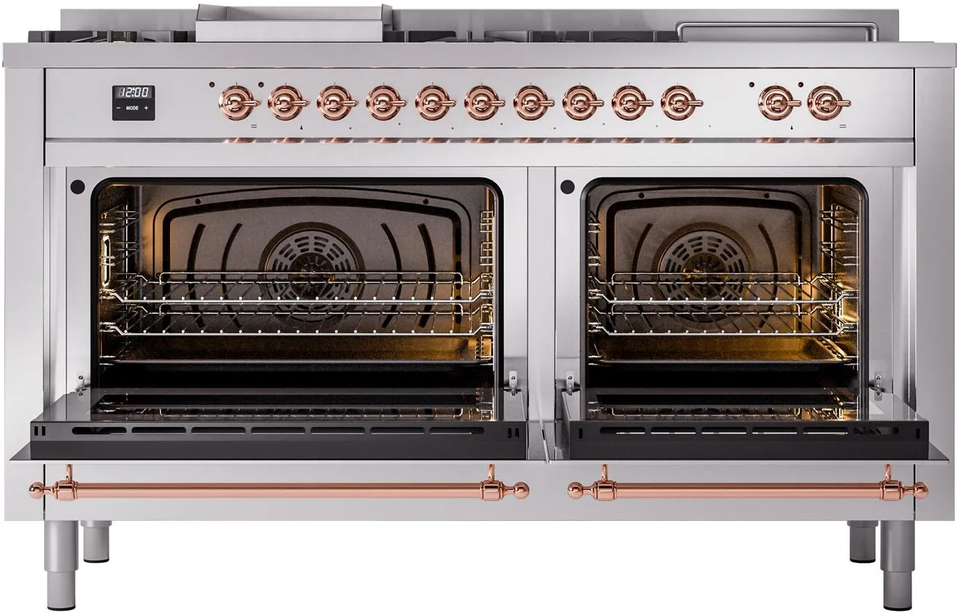 Ilve UP60FSNMPSSPLP Nostalgie Ii 60 Inch Dual Fuel Liquid Propane Freestanding Range In Stainless Steel With Copper Trim