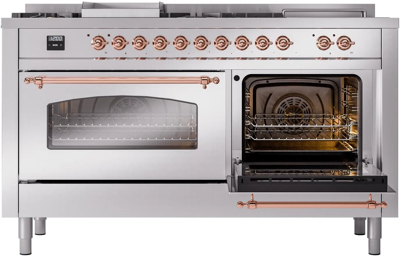 Ilve UP60FSNMPSSPLP Nostalgie Ii 60 Inch Dual Fuel Liquid Propane Freestanding Range In Stainless Steel With Copper Trim