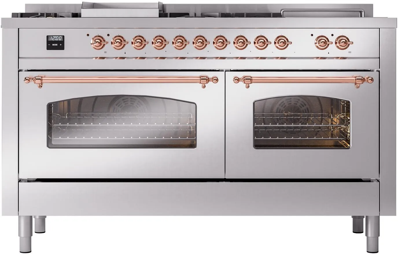 Ilve UP60FSNMPSSPLP Nostalgie Ii 60 Inch Dual Fuel Liquid Propane Freestanding Range In Stainless Steel With Copper Trim