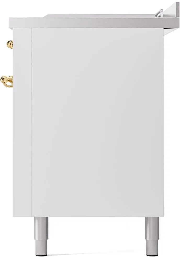 Ilve UP60FSNMPWHGLP Nostalgie Ii 60 Inch Dual Fuel Liquid Propane Freestanding Range In White With Brass Trim