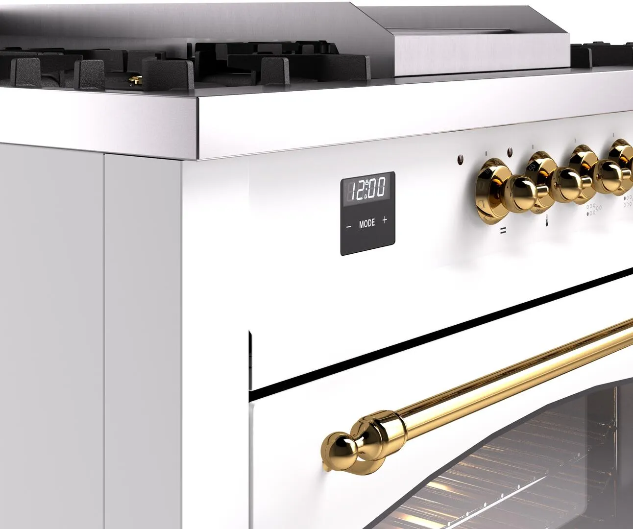 Ilve UP60FSNMPWHGLP Nostalgie Ii 60 Inch Dual Fuel Liquid Propane Freestanding Range In White With Brass Trim