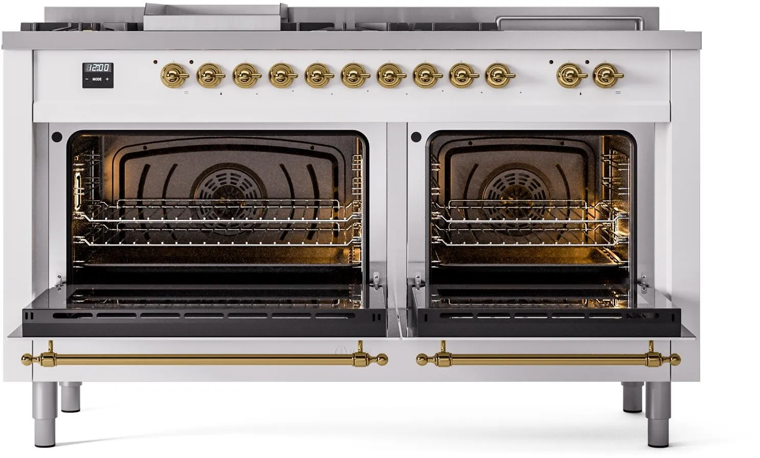 Ilve UP60FSNMPWHGLP Nostalgie Ii 60 Inch Dual Fuel Liquid Propane Freestanding Range In White With Brass Trim