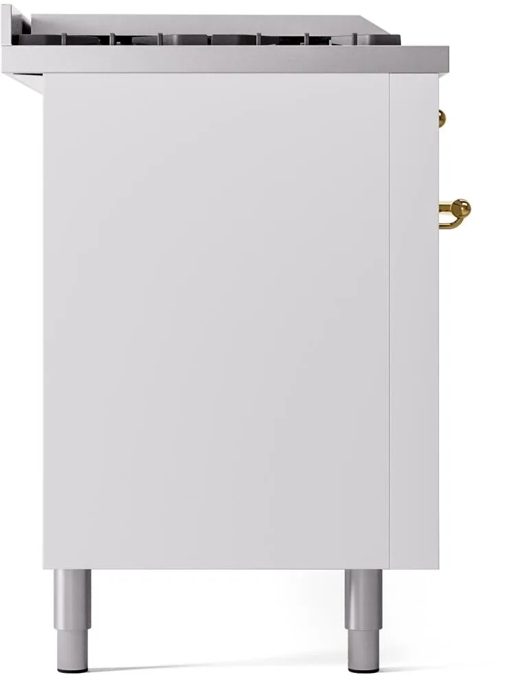 Ilve UP60FSNMPWHGLP Nostalgie Ii 60 Inch Dual Fuel Liquid Propane Freestanding Range In White With Brass Trim
