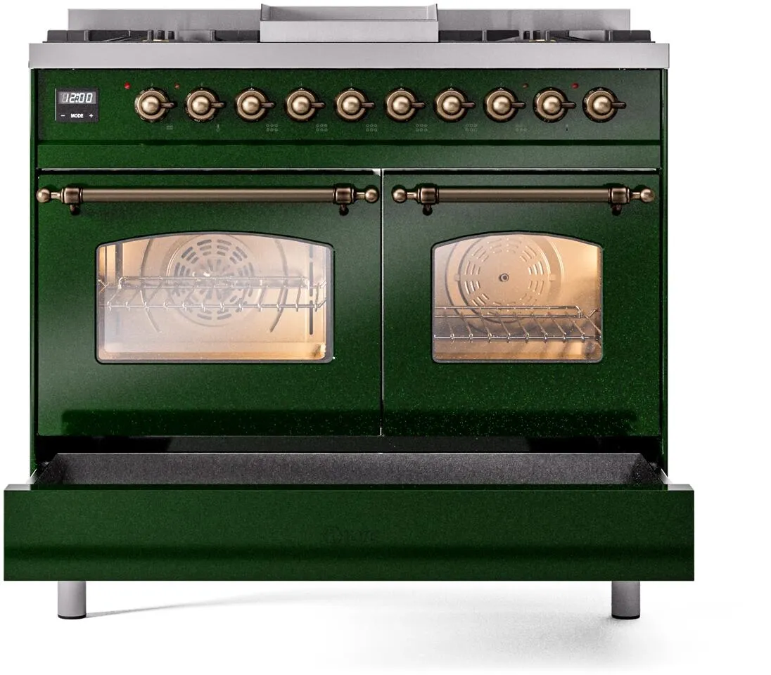 Ilve UPD40FNMPEGBLP Nostalgie Ii 40 Inch Dual Fuel Liquid Propane Freestanding Range In Emerald Green With Bronze Trim