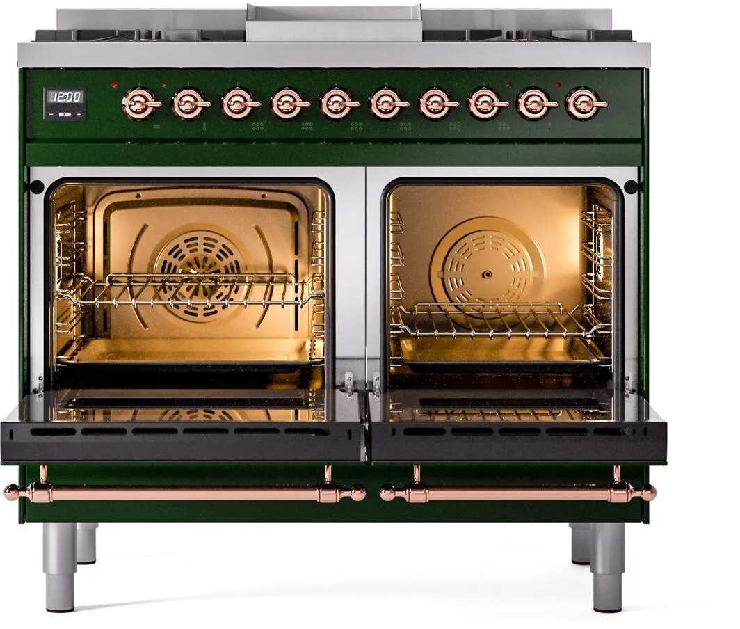 Ilve UPD40FNMPEGP Nostalgie Ii 40 Inch Dual Fuel Natural Gas Freestanding Range In Emerald Green With Copper Trim
