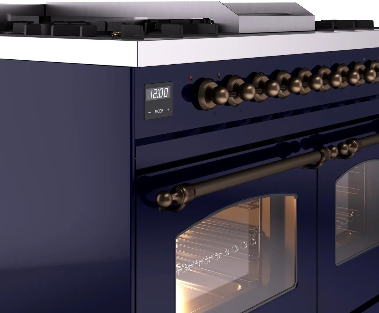 Ilve UPD40FNMPMBB Nostalgie Ii 40 Inch Dual Fuel Natural Gas Freestanding Range In Blue With Bronze Trim
