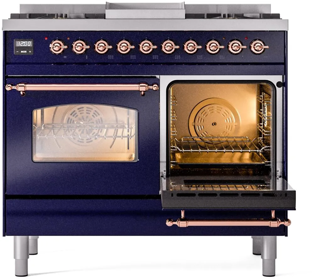 Ilve UPD40FNMPMBP Nostalgie Ii 40 Inch Dual Fuel Natural Gas Freestanding Range In Blue With Copper Trim