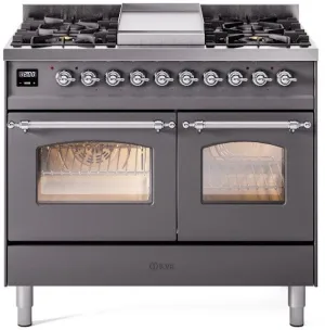 Ilve UPD40FNMPMGCLP Nostalgie Ii 40 Inch Dual Fuel Liquid Propane Freestanding Range In Matte Graphite With Chrome Trim