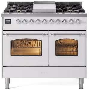 Ilve UPD40FNMPWHCLP Nostalgie Ii 40 Inch Dual Fuel Liquid Propane Freestanding Range In White With Chrome Trim