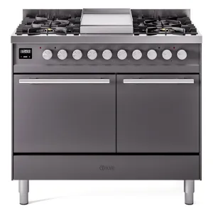 Ilve UPD40FQMPMGLP Ilve Professional Plus Ii 40 Upd40Fqmpmg Freestanding Dual Fuel Range With 6 Sealed Burners Yes Double Oven With Solid Door In Graphite Matte With Stainless Steel Knobs