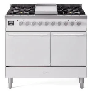 Ilve UPD40FQMPWHLP Ilve Professional Plus Ii 40 Upd40Fqmpwh Freestanding Dual Fuel Range With 6 Sealed Burners Yes Double Oven With Solid Door In White With Stainless Steel Knobs
