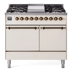 Ilve UPD40FQNMPAWB Nostalgie Ii 40 Inch Dual Fuel Natural Gas Freestanding Range In Antique White With Bronze Trim